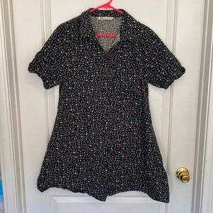 Zara Collared Floral Black Dress Size Large